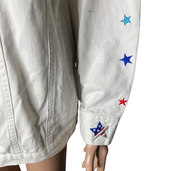 Quacker Factory Denim Jacket Womens 1X Embroidered Angel Red White Blue Stars - Picture 7 of 10